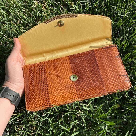 Vintage 1950s Genuine Snake Skin Gold Chain Crossbody Bag Clutch - Picture 6 of 14